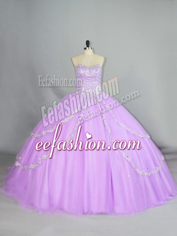  Sleeveless Tulle Lace Up Quinceanera Dresses in Lavender with Appliques