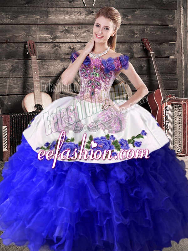  Royal Blue Sleeveless Organza Lace Up Quinceanera Gown for Sweet 16 and Quinceanera