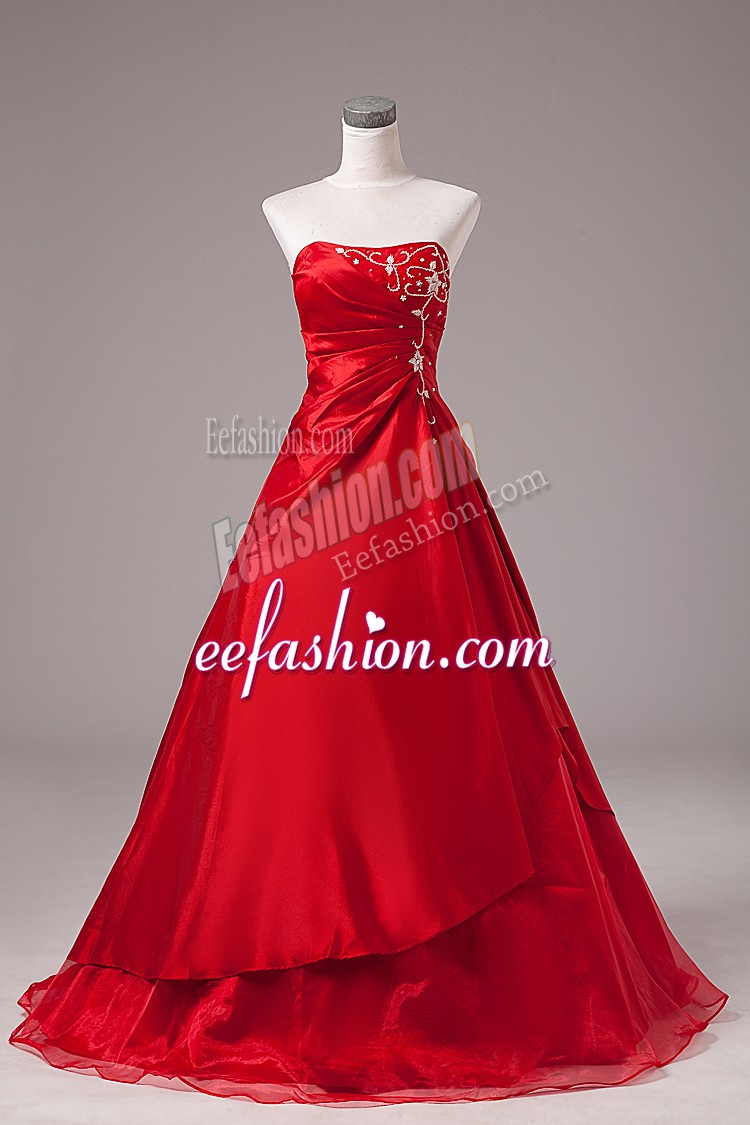 Ideal Wine Red A-line Beading and Embroidery Quinceanera Dress Lace Up Organza Sleeveless Floor Length