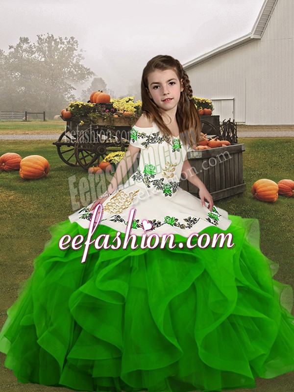 Discount Straps Sleeveless Lace Up Little Girl Pageant Gowns Organza