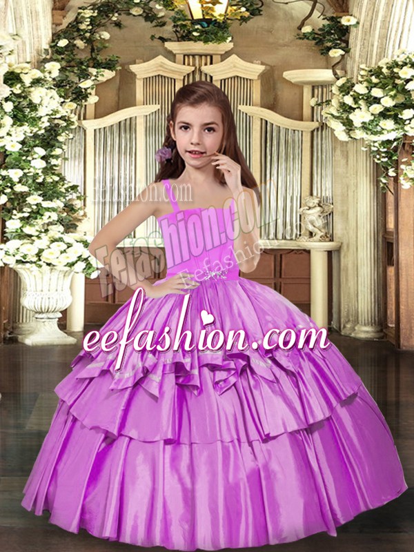 New Arrival Sleeveless Floor Length Ruffled Layers Lace Up Pageant Gowns For Girls with Lilac