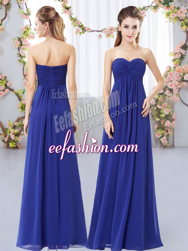 Fantastic Royal Blue Zipper Sweetheart Ruching Wedding Guest Dresses Chiffon Sleeveless