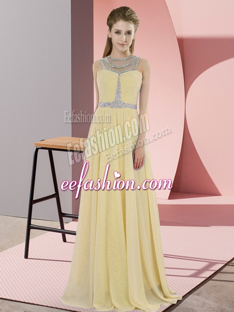 Edgy Gold Sleeveless Chiffon Zipper Evening Dress for Prom and Party