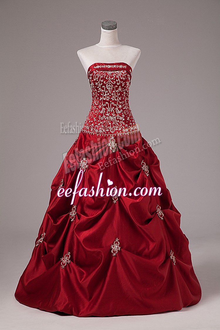  Floor Length Ball Gowns Sleeveless Wine Red Quinceanera Dresses Lace Up