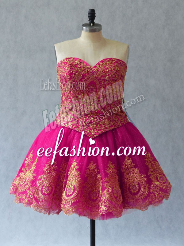  Sleeveless Lace Up Mini Length Appliques and Embroidery Homecoming Dress