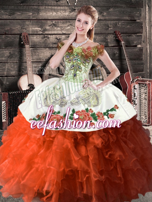 Adorable Rust Red Sleeveless Satin and Organza Lace Up Sweet 16 Dress for Sweet 16 and Quinceanera