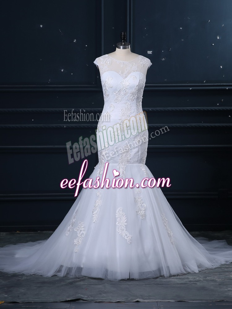 Perfect Sleeveless Brush Train Clasp Handle Lace Bridal Gown