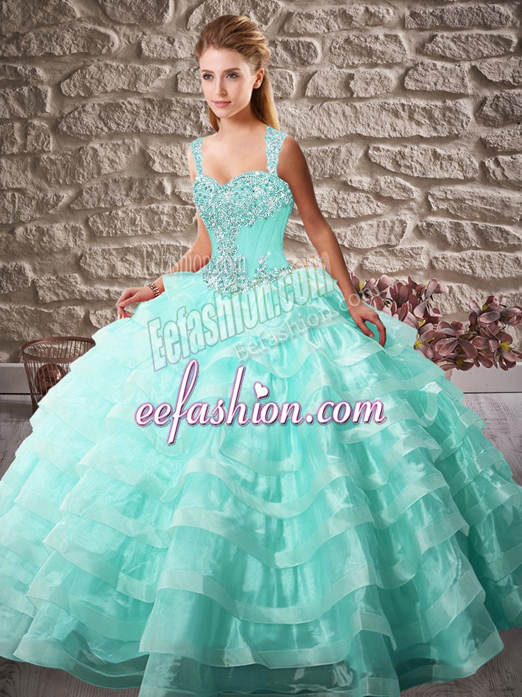 Lovely Organza Sleeveless Ball Gown Prom Dress Court Train and Beading and Ruffled Layers