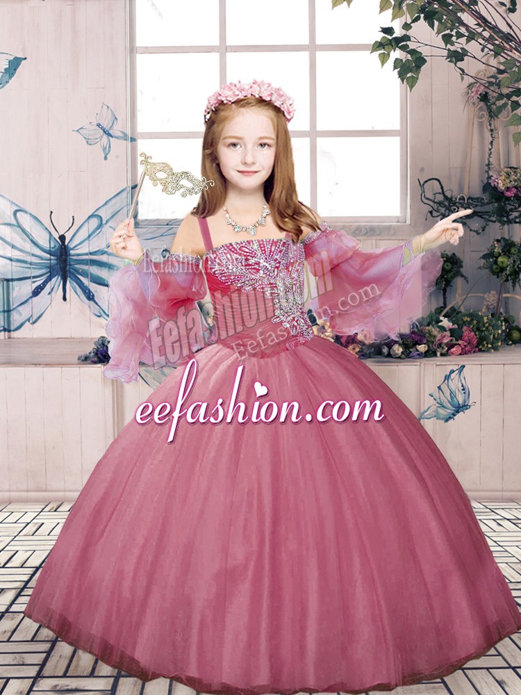 Glorious Straps Sleeveless Lace Up Pageant Dress Toddler Pink Tulle