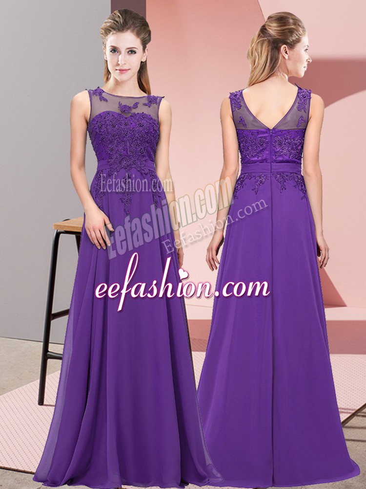 Glittering Purple Scoop Neckline Beading and Appliques Quinceanera Court Dresses Sleeveless Zipper