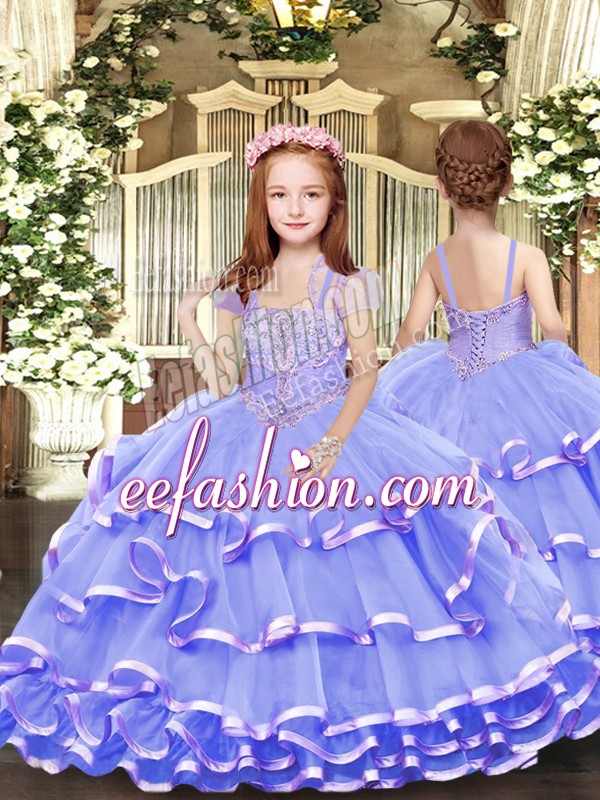Fashion Sleeveless Lace Up Floor Length Beading and Ruffled Layers Pageant Gowns For Girls