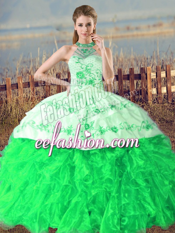 Trendy Ball Gowns Sleeveless Green Sweet 16 Dresses Court Train Lace Up