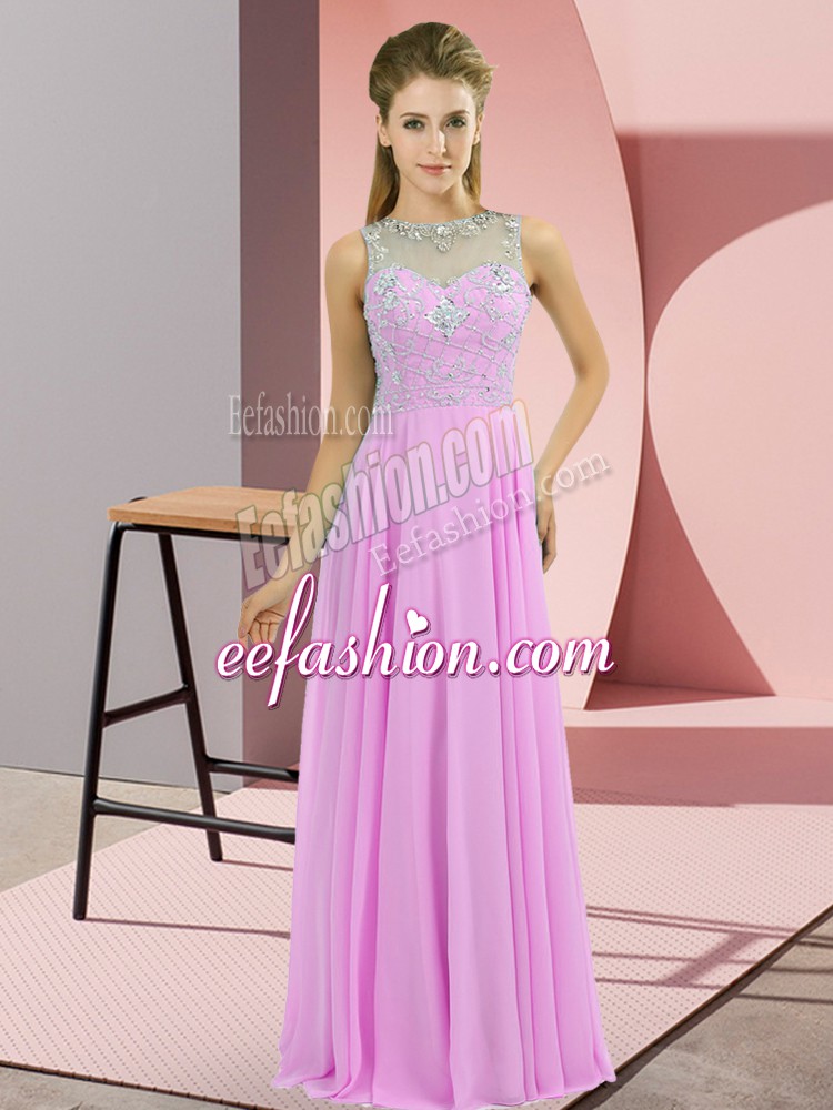  Chiffon Sleeveless Floor Length Prom Party Dress and Beading