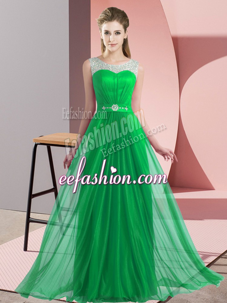 Fancy Chiffon Scoop Sleeveless Lace Up Beading Court Dresses for Sweet 16 in Green
