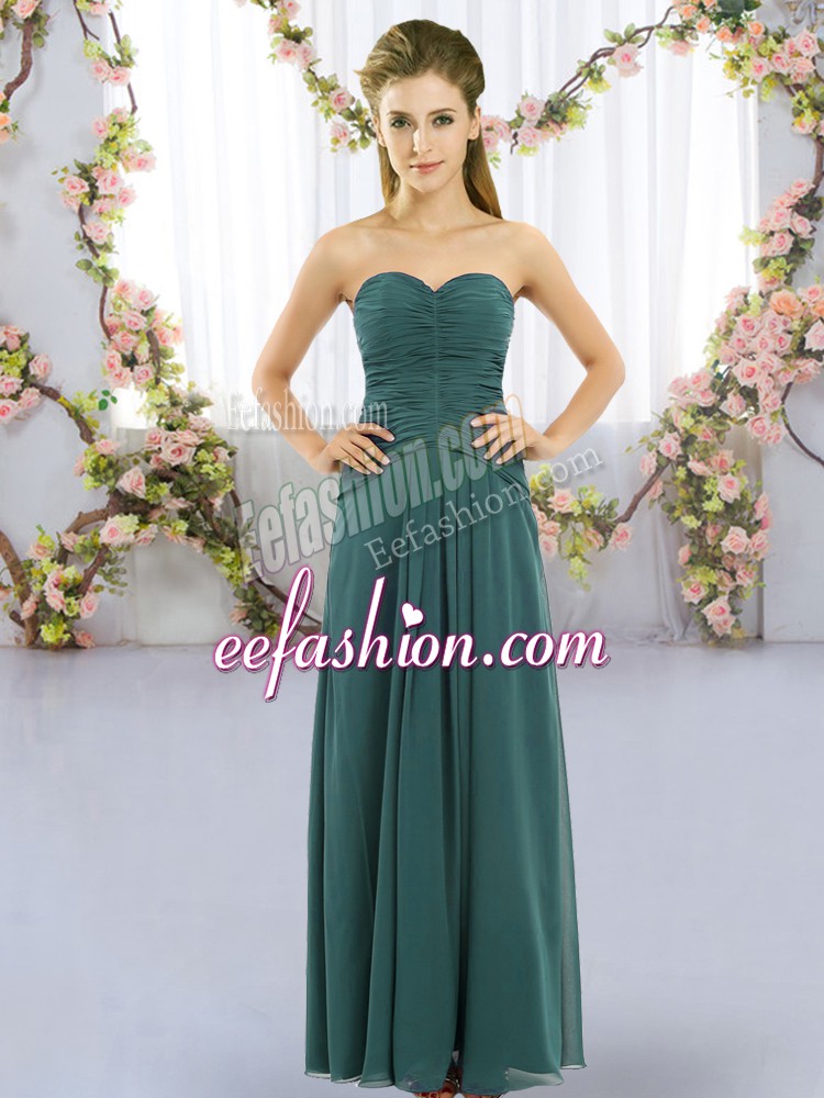 Custom Made Sleeveless Lace Up Floor Length Ruching Vestidos de Damas