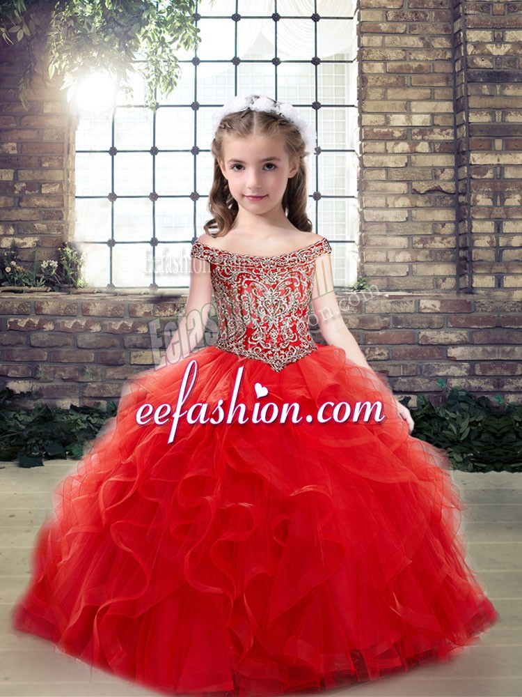 Inexpensive Sleeveless Beading and Ruffles Lace Up Little Girls Pageant Dress Wholesale