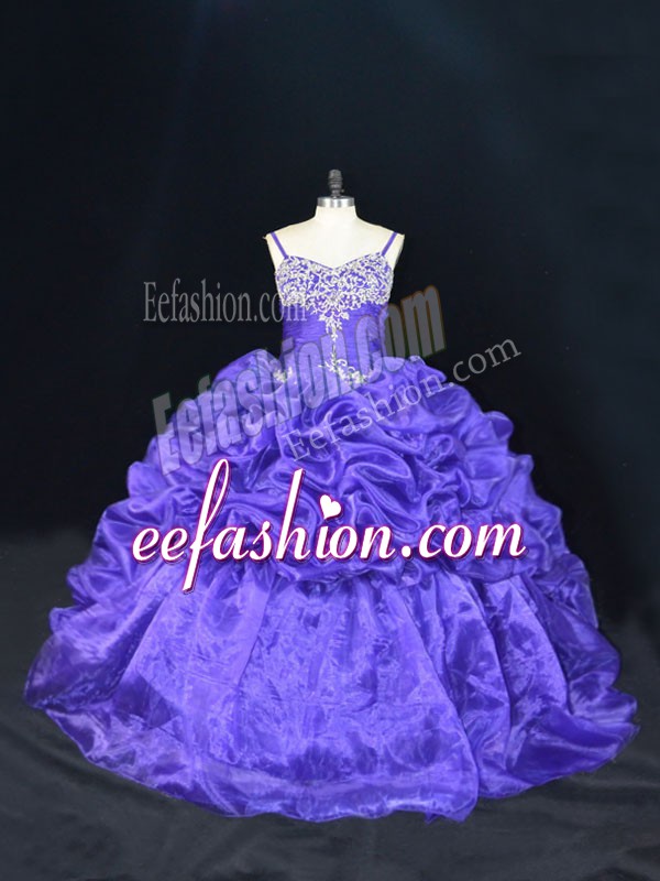 Low Price Purple Sleeveless Beading and Pick Ups Lace Up Vestidos de Quinceanera