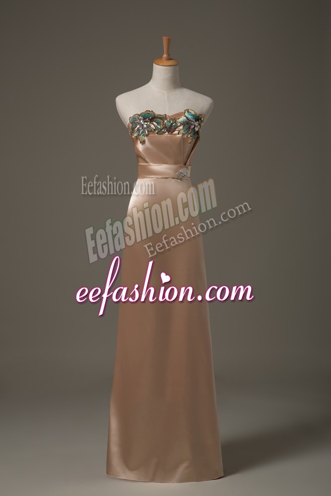 Eye-catching Satin Sweetheart Sleeveless Lace Up Appliques Dress for Prom in Champagne