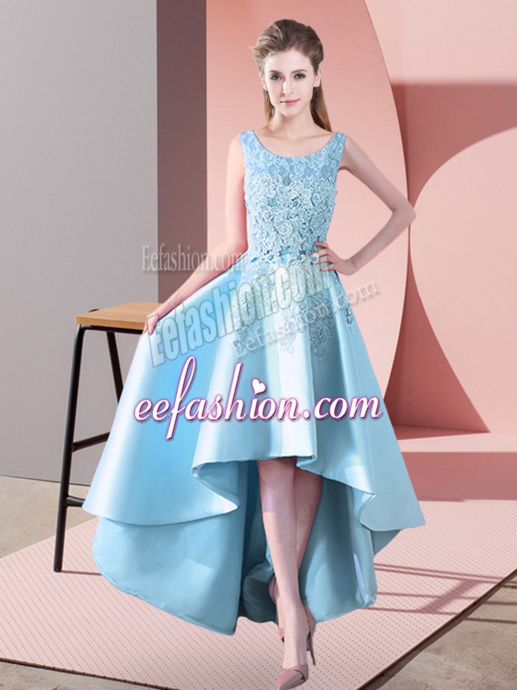  High Low Zipper Dama Dress Aqua Blue for Wedding Party with Lace