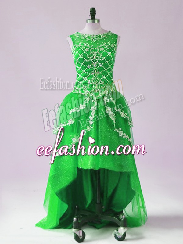 Classical Green Sleeveless Tulle Zipper Prom Dress for Prom and Party