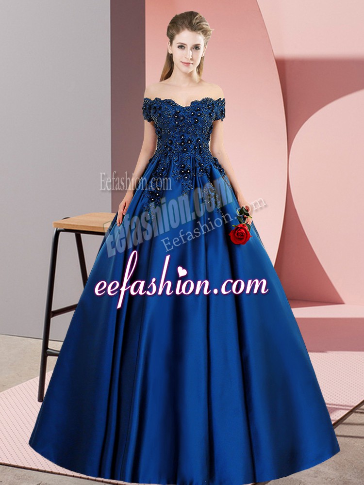  Floor Length Zipper Quinceanera Dress Blue for Sweet 16 and Quinceanera with Lace