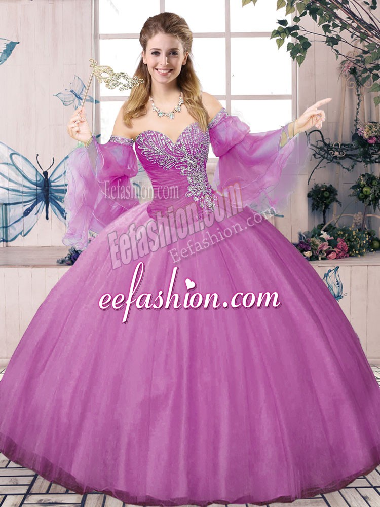 Elegant Tulle Sleeveless Floor Length Ball Gown Prom Dress and Beading