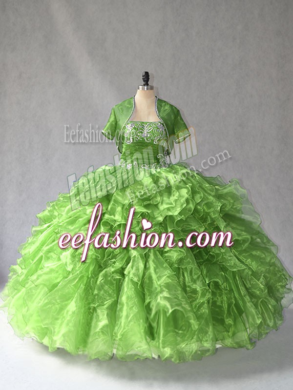  Sleeveless Lace Up Floor Length Beading and Ruffles Sweet 16 Dress