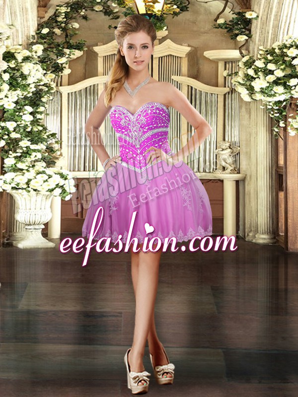 Stylish Lilac Sweetheart Lace Up Beading and Appliques Prom Dress Sleeveless