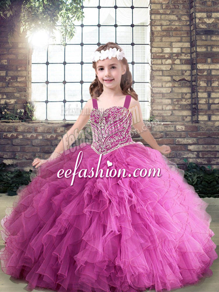  Lilac Little Girls Pageant Gowns Party and Wedding Party with Beading Straps Sleeveless Zipper