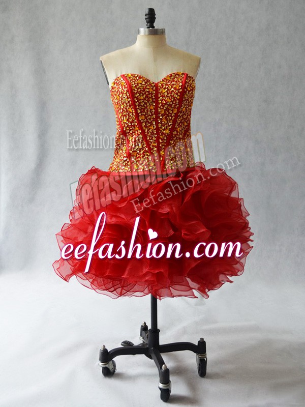 Custom Designed Mini Length Lace Up Homecoming Dress Wine Red for Prom and Party with Beading and Ruffles