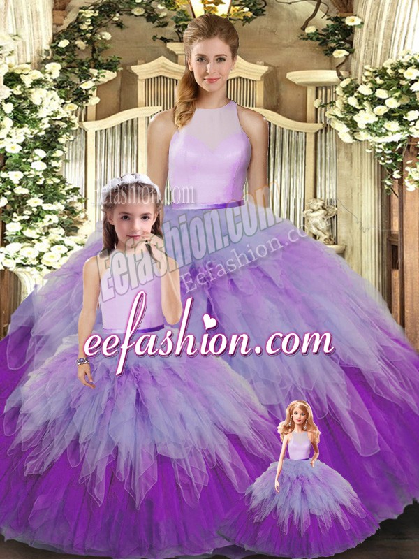  Multi-color Sleeveless Organza Backless 15 Quinceanera Dress for Military Ball and Sweet 16 and Quinceanera