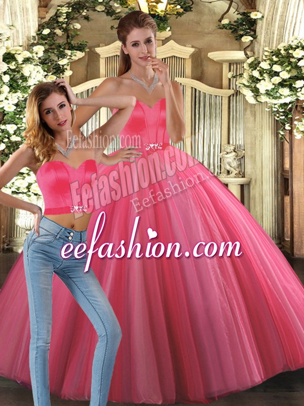  Coral Red Vestidos de Quinceanera Sweet 16 and Quinceanera with Beading Sweetheart Sleeveless Lace Up