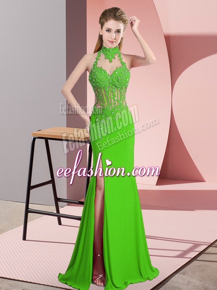 Eye-catching Chiffon Halter Top Sleeveless Backless Beading Prom Gown in 