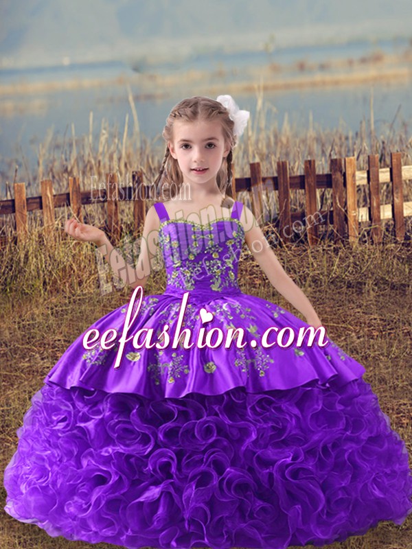  Lavender Ball Gowns Embroidery Pageant Dress Toddler Lace Up Fabric With Rolling Flowers Sleeveless