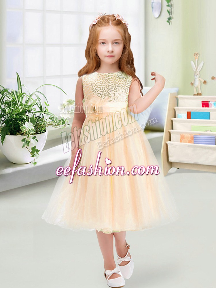  Sleeveless Sequins and Hand Made Flower Zipper Toddler Flower Girl Dress