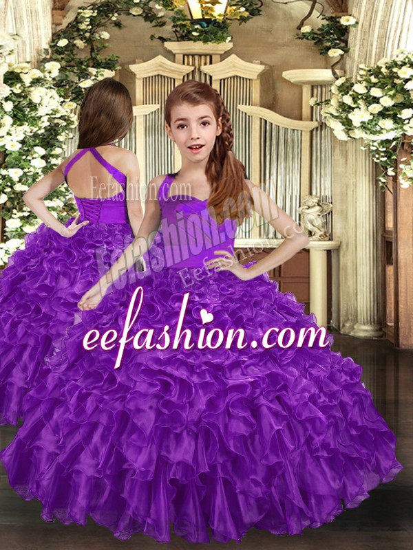Top Selling Sleeveless Floor Length Ruffles Lace Up Pageant Dresses with Purple