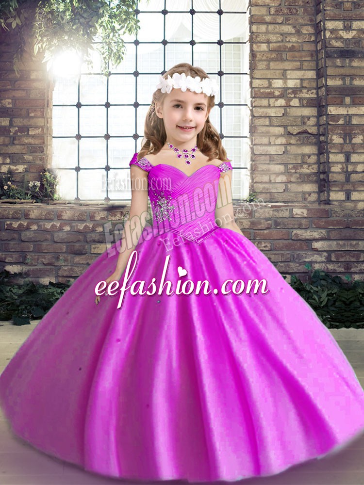  Lilac Little Girls Pageant Gowns Wedding Party with Beading Straps Sleeveless Lace Up