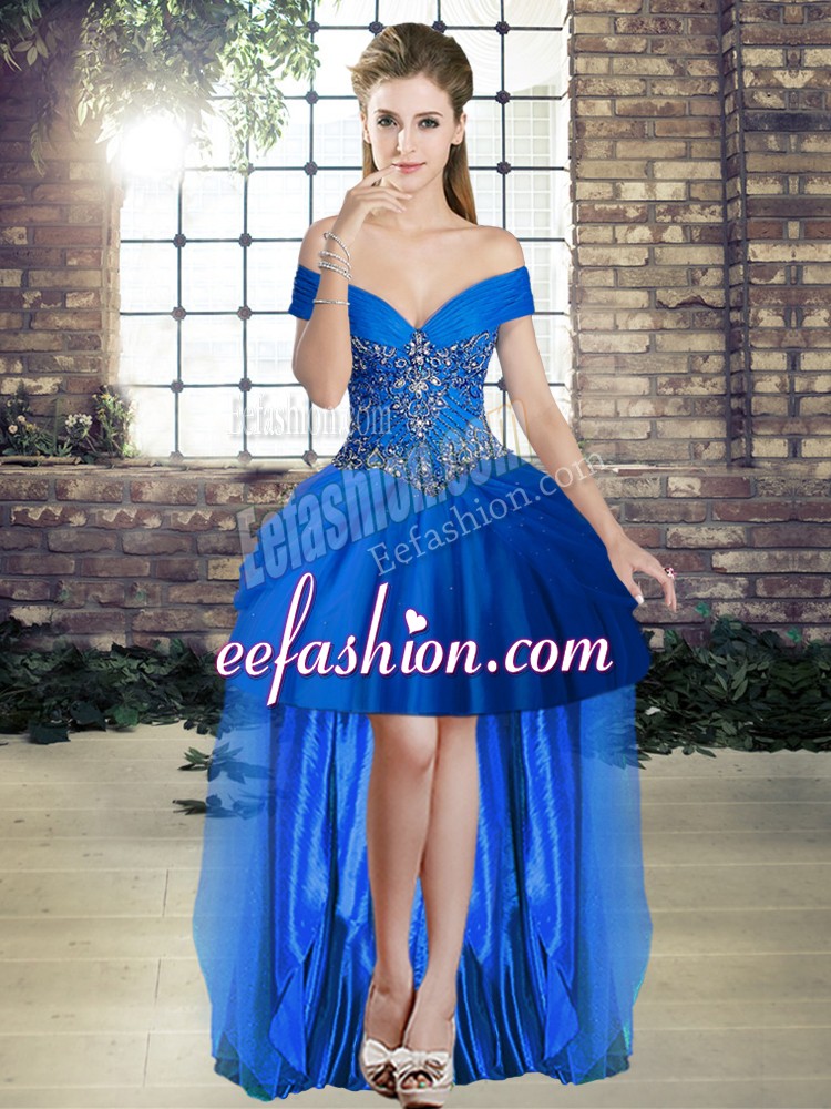  Royal Blue Sleeveless Tulle Lace Up Dress for Prom for Prom and Party