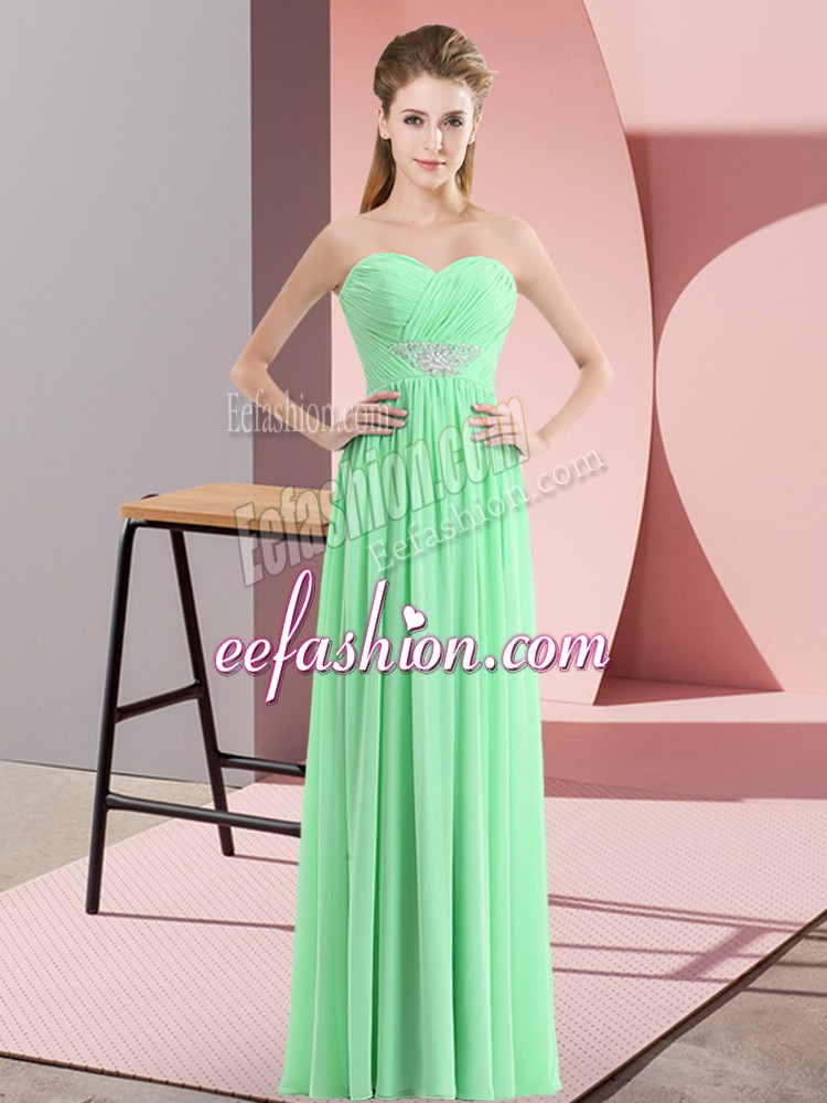  Apple Green Sleeveless Floor Length Beading Zipper Prom Dresses