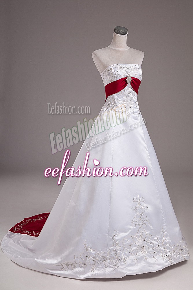 Shining Sleeveless Brush Train Beading and Embroidery Lace Up Wedding Gown