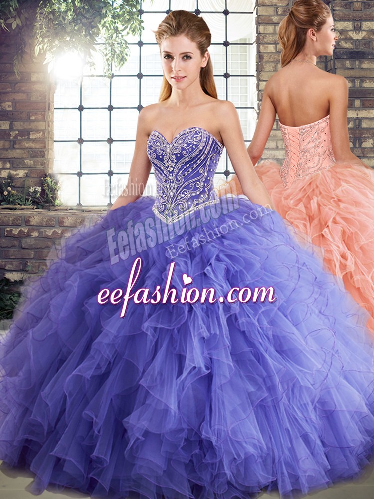  Sweetheart Sleeveless Lace Up 15th Birthday Dress Lavender Tulle