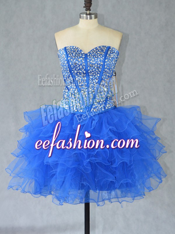  Ball Gowns Evening Dress Blue Sweetheart Organza Sleeveless Mini Length Lace Up