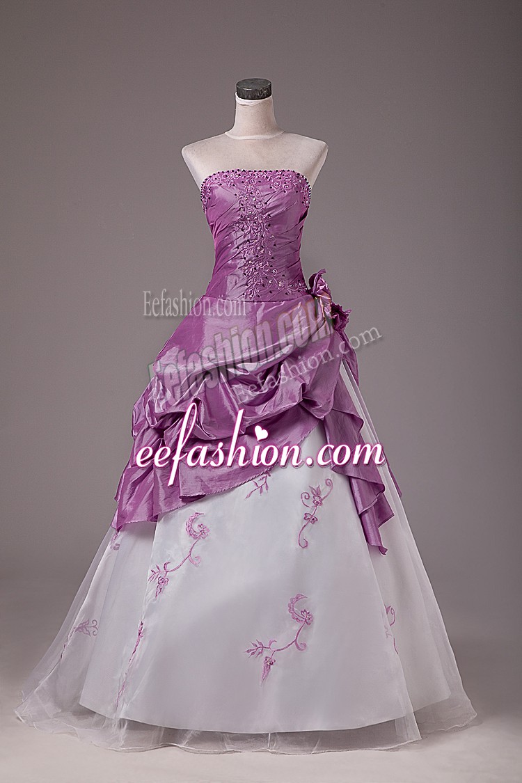 Sophisticated Floor Length Lilac Quinceanera Gown Strapless Sleeveless Lace Up