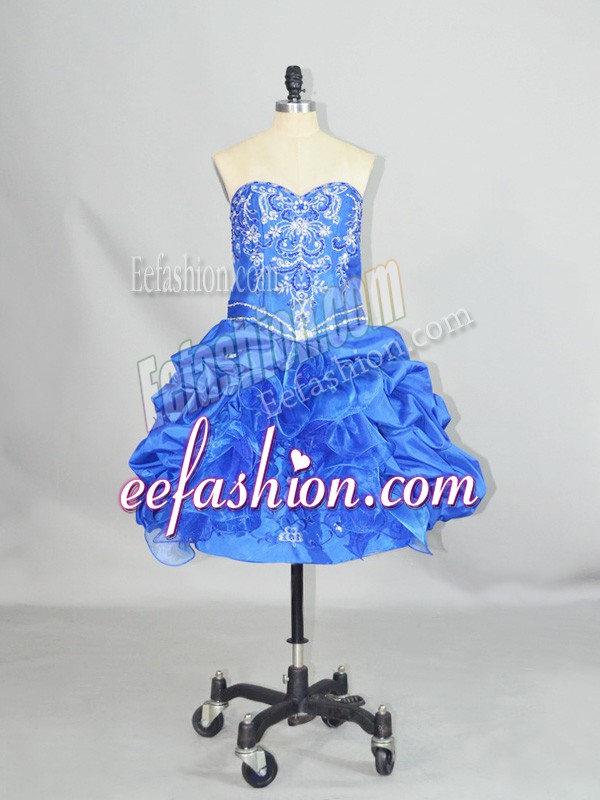  Ball Gowns Prom Dress Blue Sweetheart Organza and Taffeta Sleeveless Mini Length Lace Up