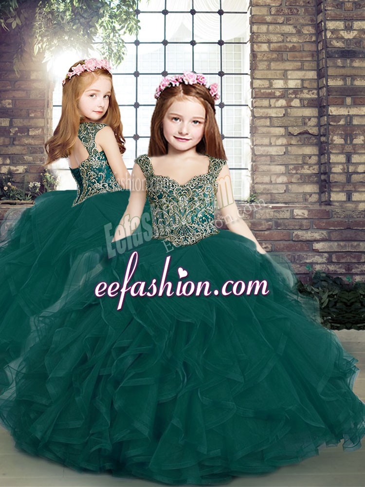  Sleeveless Beading and Ruffles Lace Up Little Girl Pageant Dress