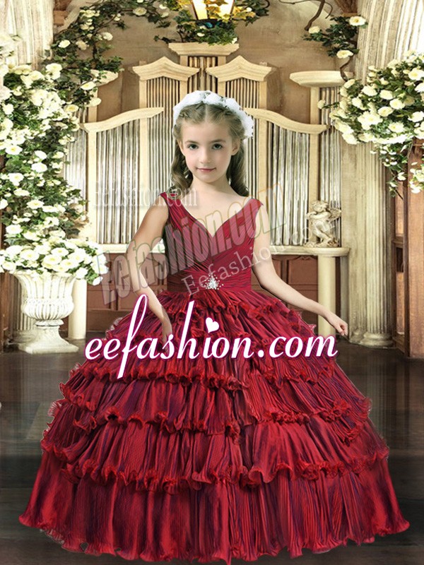  Sleeveless Beading and Ruffled Layers Backless Little Girls Pageant Dress