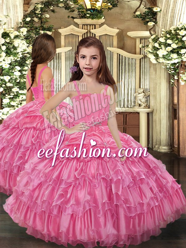  Sleeveless Lace Up Floor Length Ruffled Layers Little Girl Pageant Gowns