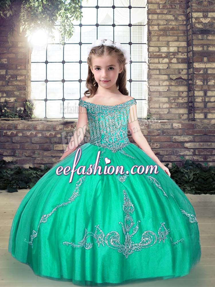  Sleeveless Beading Lace Up Little Girl Pageant Gowns