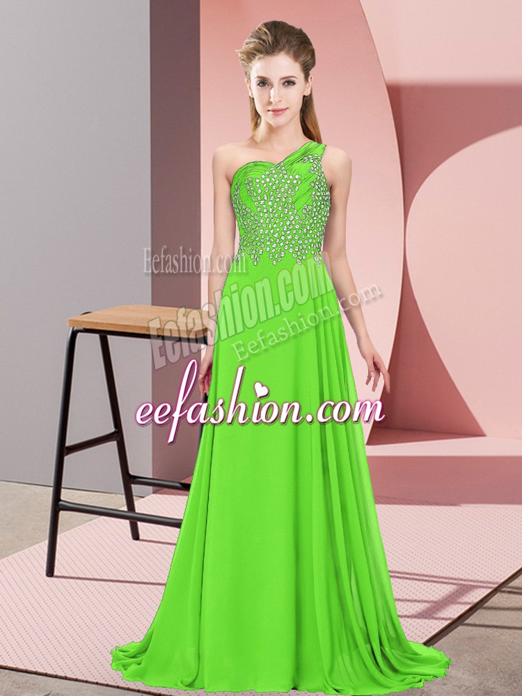  Sleeveless Floor Length Beading Side Zipper Prom Evening Gown with Green