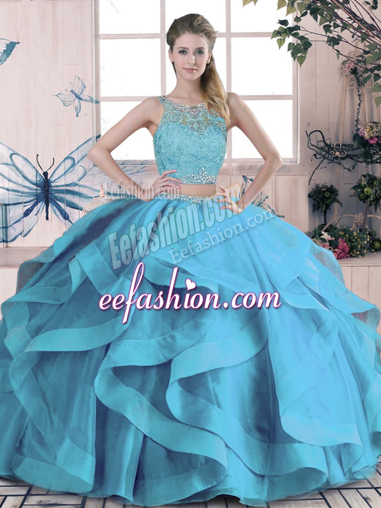  Sleeveless Lace Up Floor Length Beading and Ruffles Quinceanera Gowns